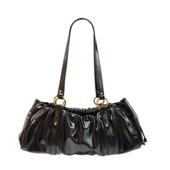 Ruffled Retro Patent Leather Shoulder Bag