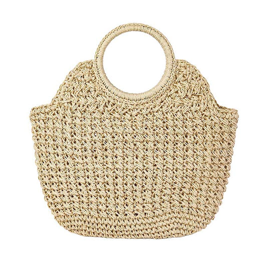 Round ring handbag made of straw weaving