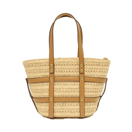 PU and straw - woven beach shopping bag