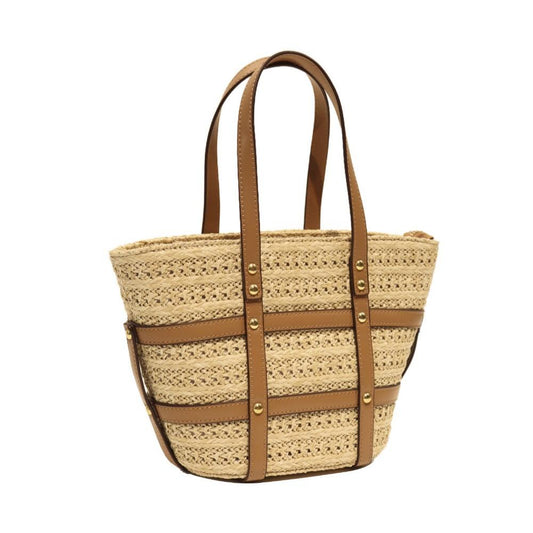 PU and straw - woven beach shopping bag