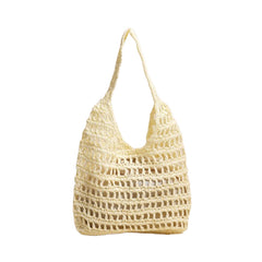 Lattice-patterned straw tote bag