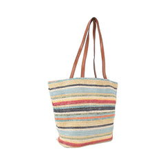 Striped knitted hand - held shopping bag