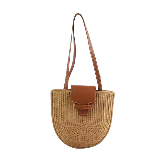 Vintage straw - woven beach bag