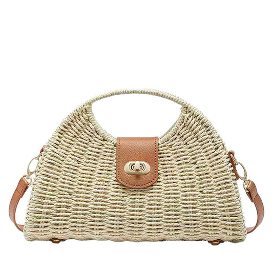 Hand - woven straw - braided bag