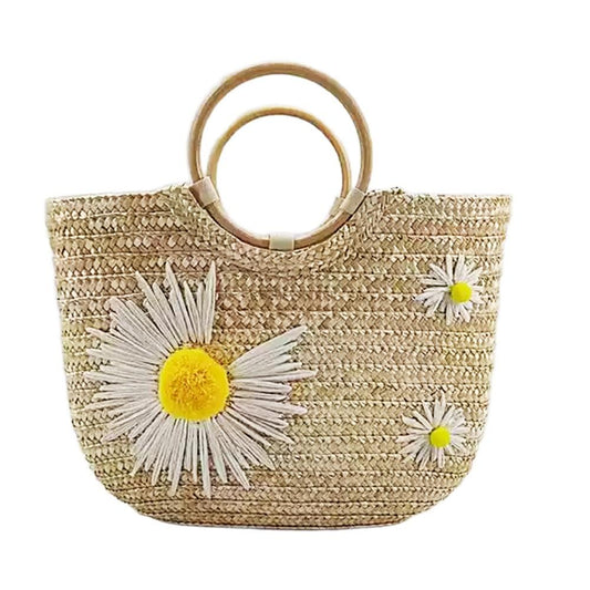 Summer Daisy Stroh - gewebte Handtasche