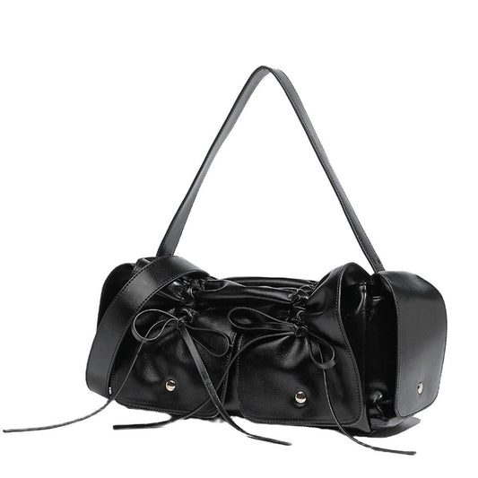 Rope-strapped shoulder bag with a slanted strap