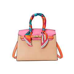 Platinum-colored silk scarf handbag