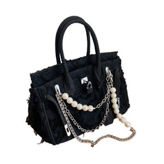 Pearl Chain Denim Handbag