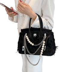 Pearl Chain Denim Handbag