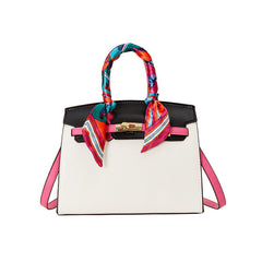 Platinum-colored silk scarf handbag