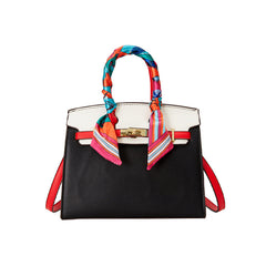 Platinum-colored silk scarf handbag