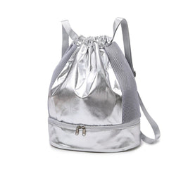 Silver outdoor backpack with dual shoulder straps